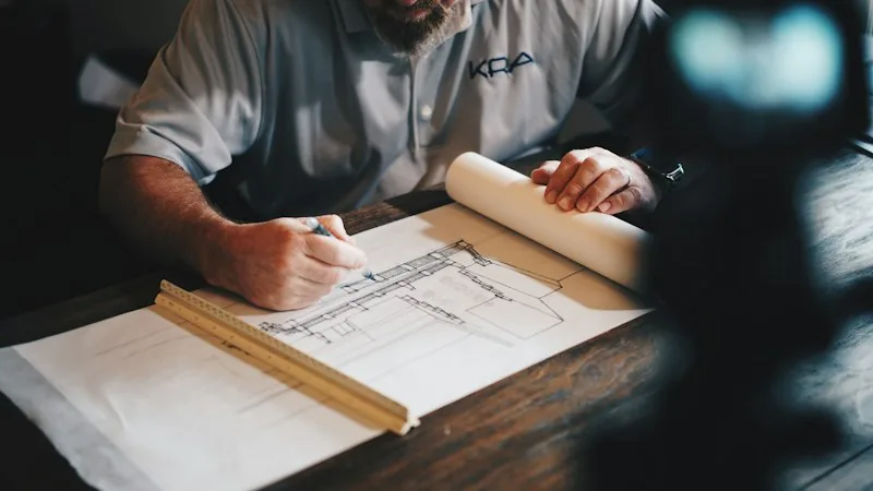 Engineer drawing building plans